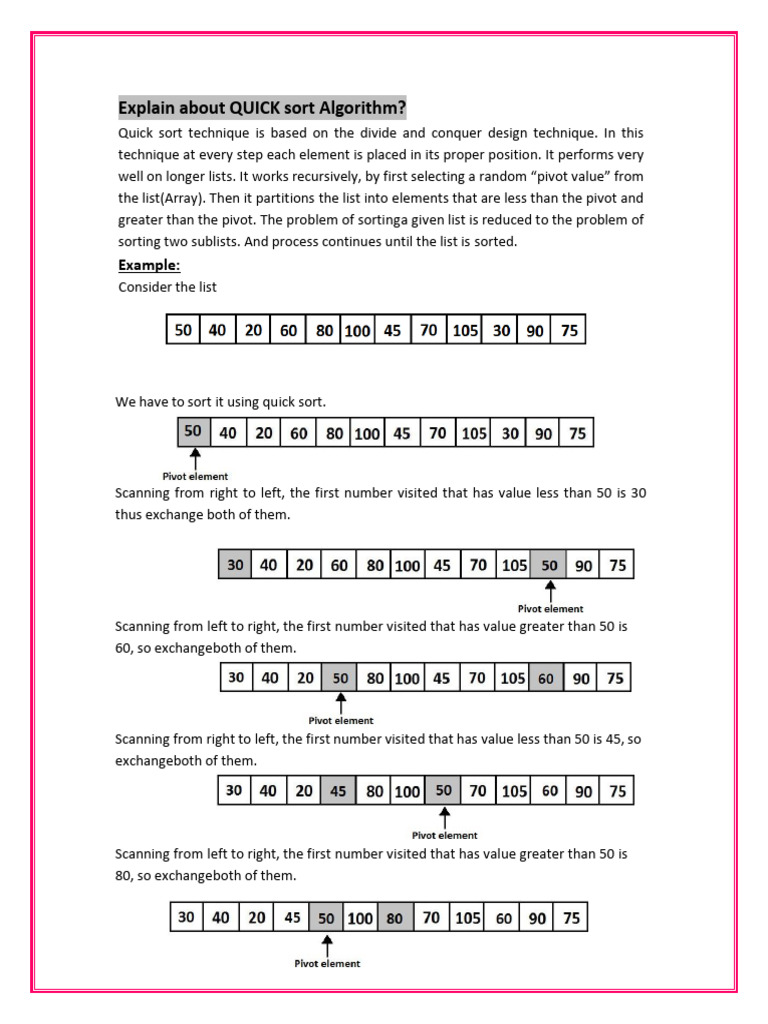 Explain about QUICK sort Algorithm | PDF | Algorithms | Mathematical Logic