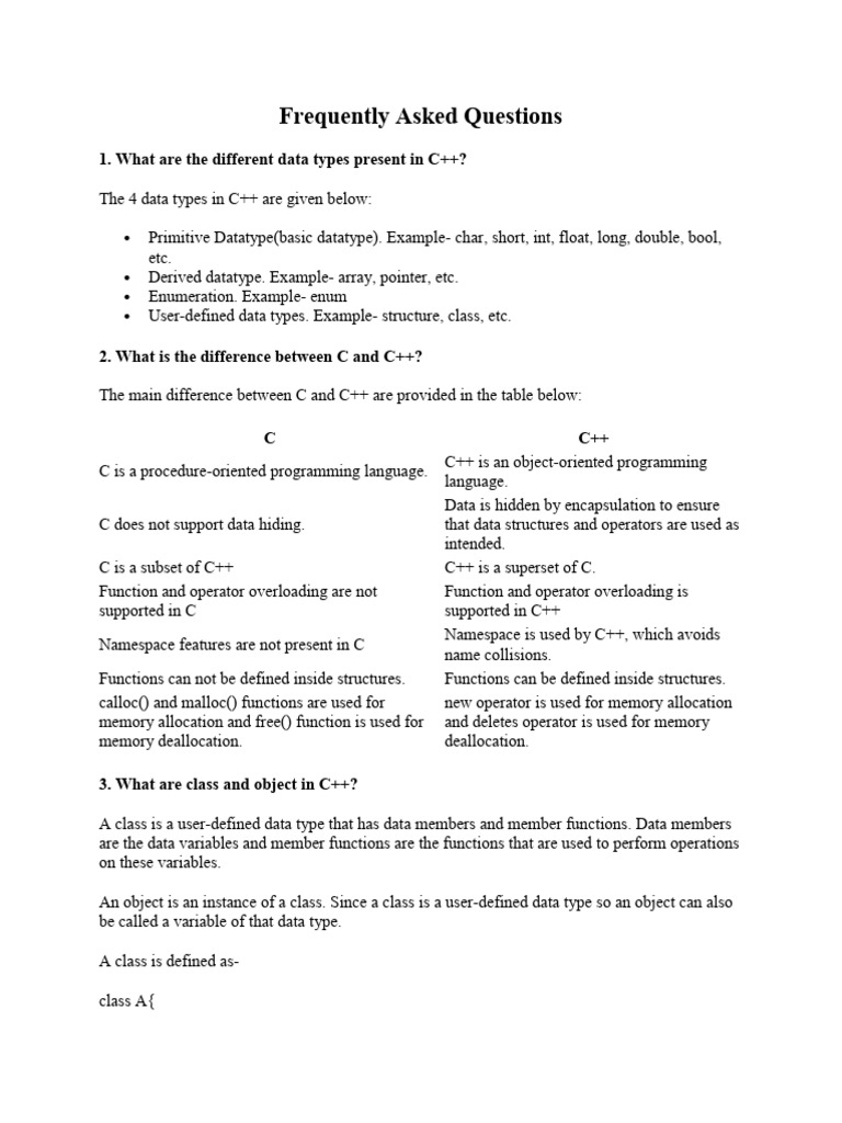 C++ FAQ For Viva | PDF | Method (Computer Programming) | C++