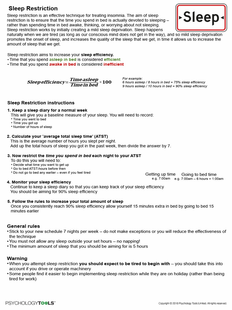 Sleep Restriction Guide for Insomnia | PDF | Sleep | Sleep Deprivation
