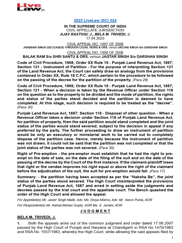 Supreme Court Ruling on Punjab Land Revenue Act | PDF | Lawsuit ...