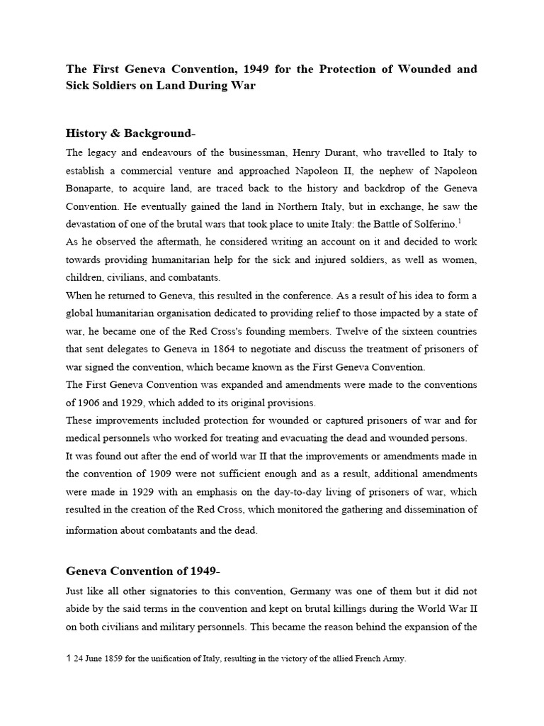 The First Geneva Convention, 1949 For The Protection of Wounded and
