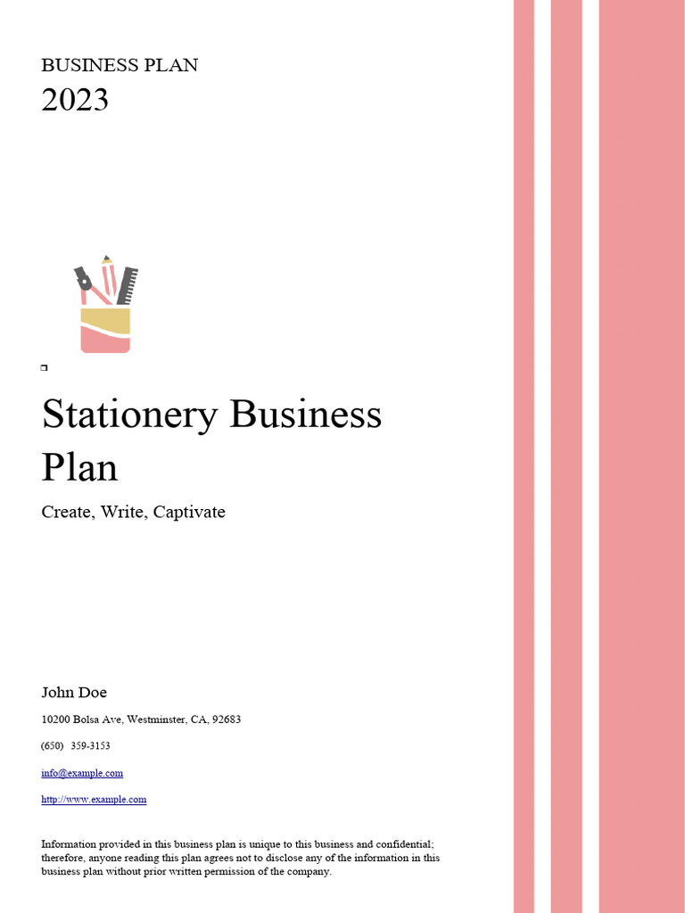 Stationery Business Plan PDF Product (Business) Business Plan