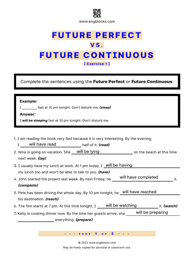 Future Perfect And Continuous St Pdf