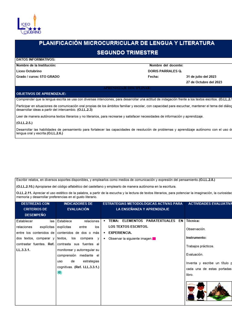 Lengua y Literatura 5to Grado | PDF | Blog | Aprendizaje