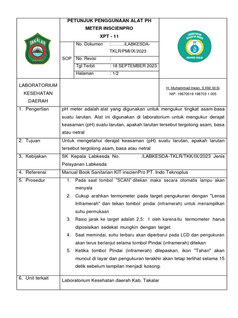 SOP Penggunaan Alat PH Meter | PDF