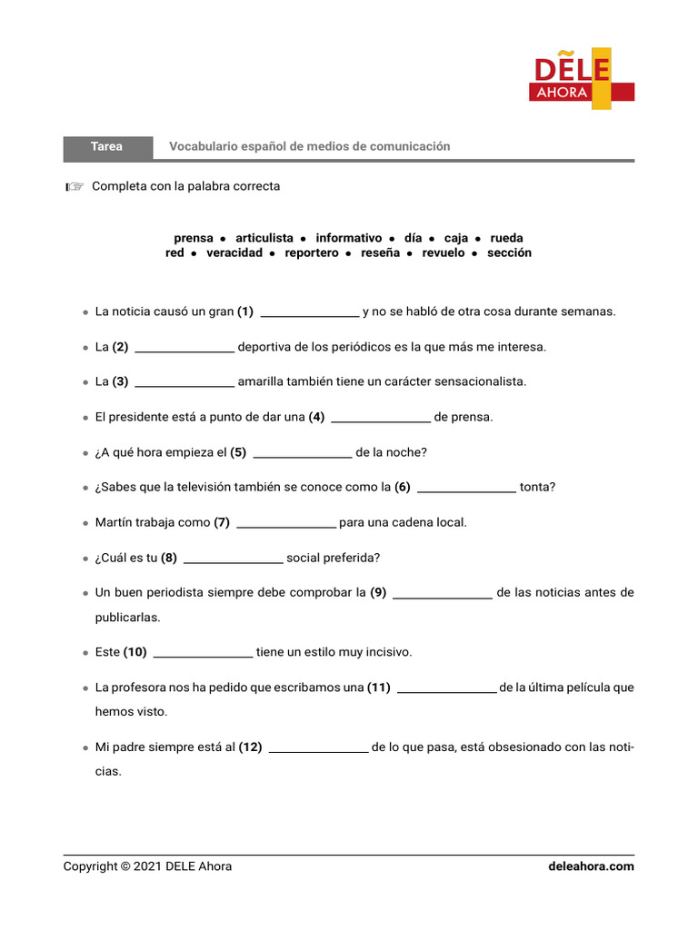 Vocabulario Medios de Comunicación B2 ELE | PDF