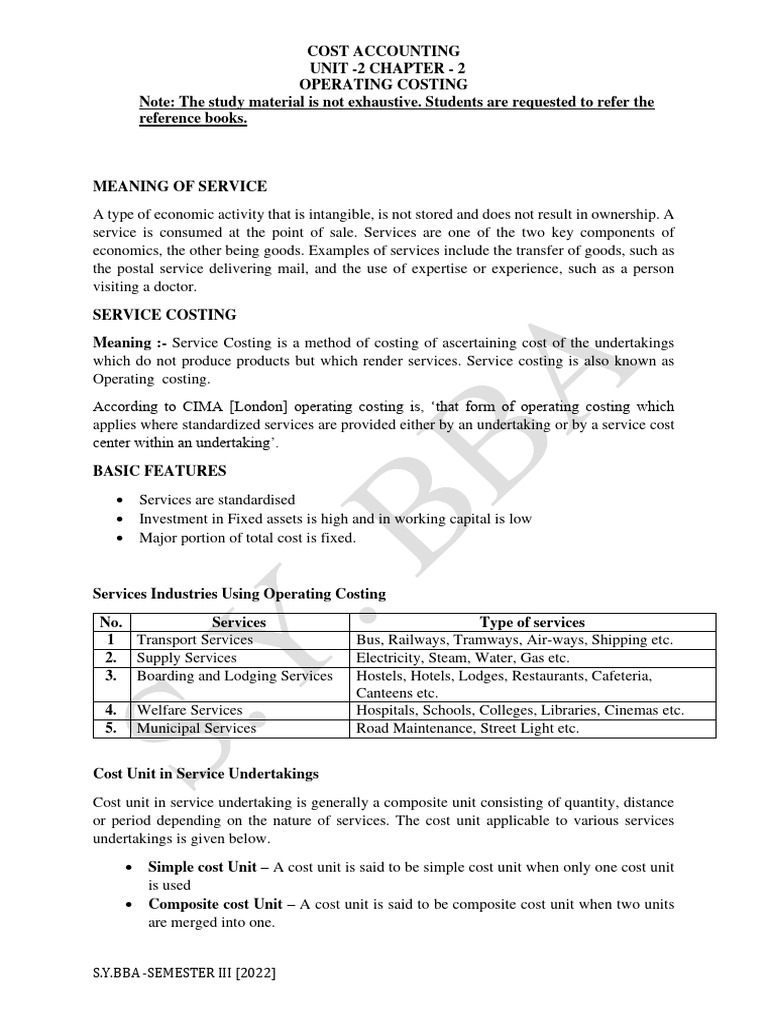 Operating Costing in Service Industries | PDF | Goods | Passenger