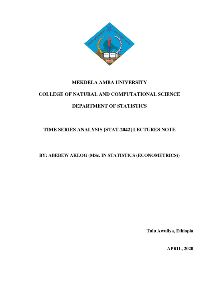 Time Series Analysis Stat 2042 Lecture Note Pdf Autoregressive