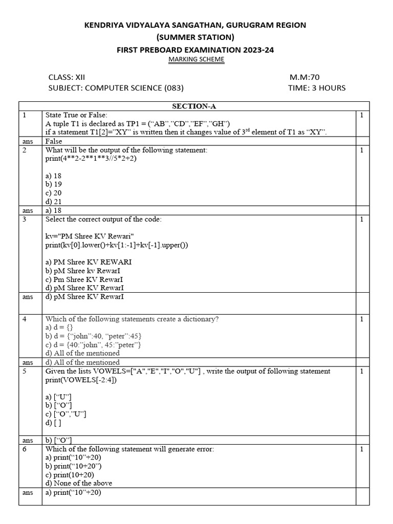 CS Xii PB MS - Set3 | PDF | Parameter (Computer Programming) | Computer ...