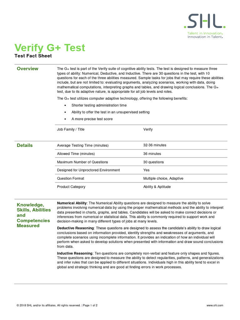 G+ Cognitive Ability Test Overview | PDF | Deductive Reasoning | Argument