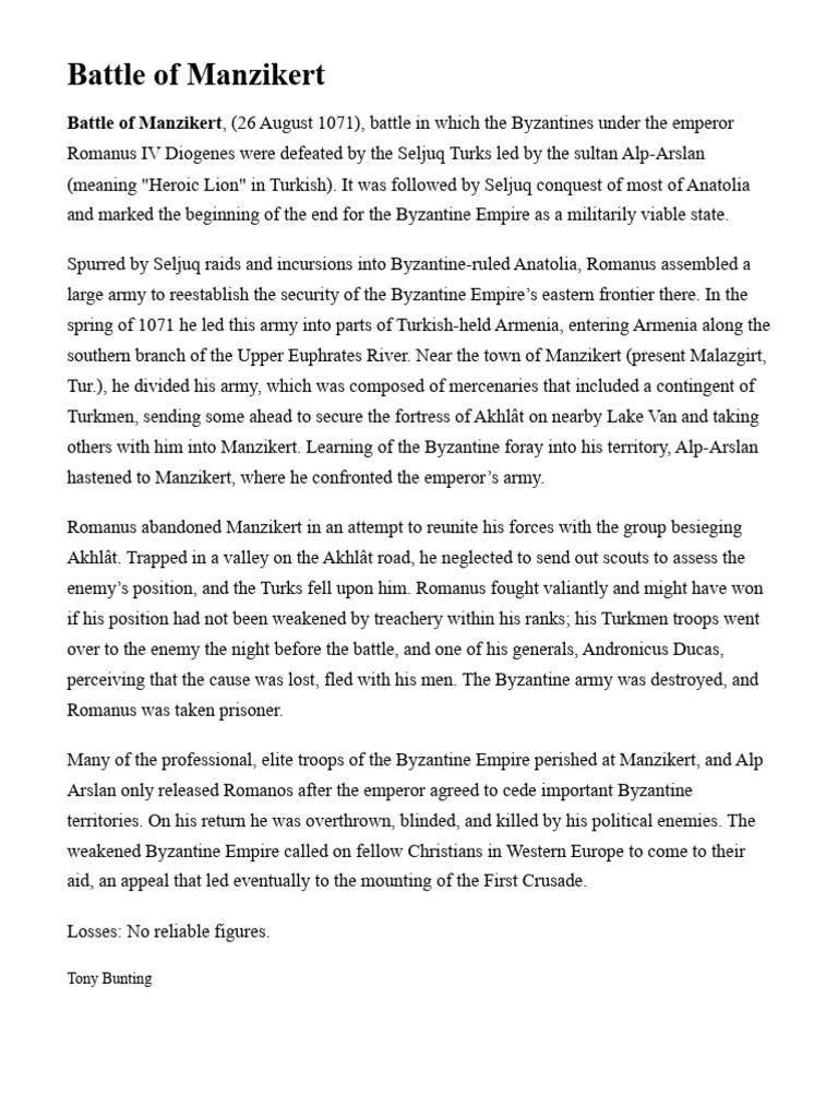 Battle of Manzikert - Britannica Online Encyclopedia | PDF