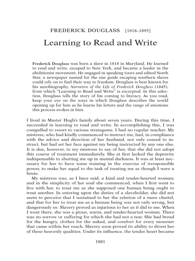 Douglass learning to read and write pdf frederick douglass