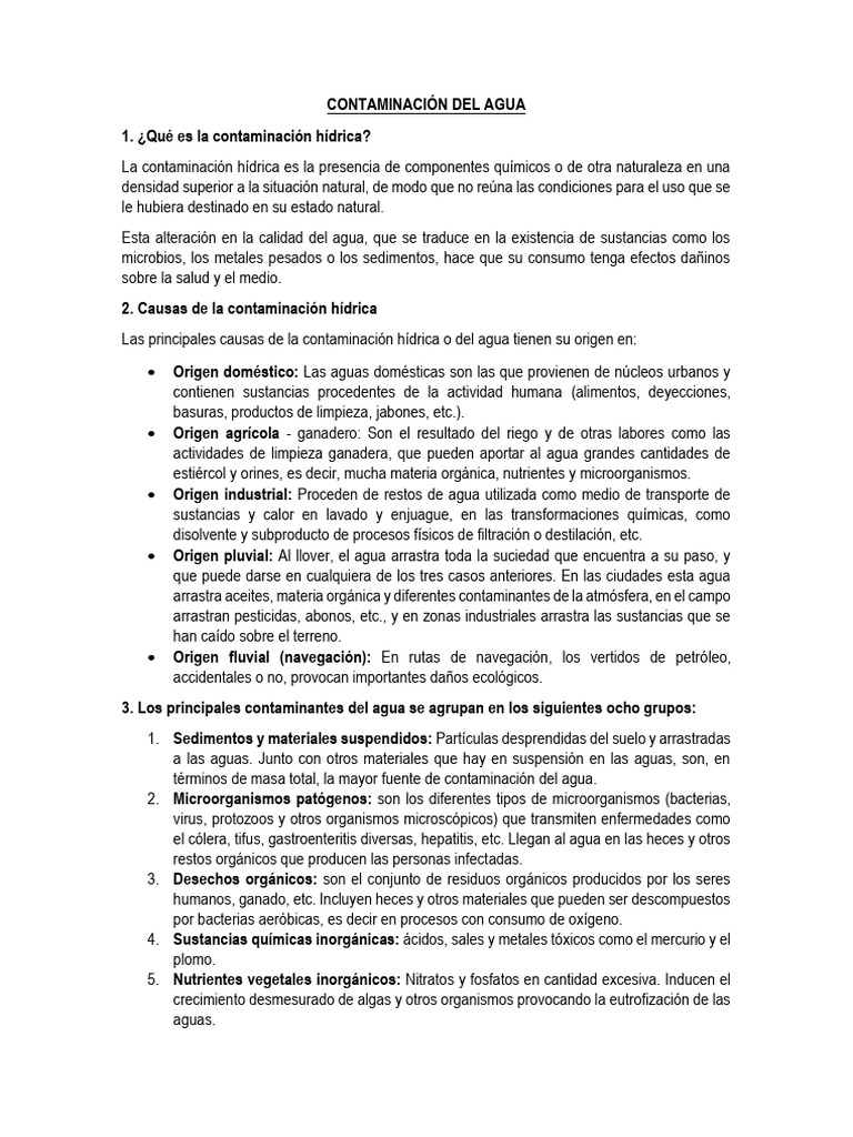 Contaminación Del Agua | PDF | La contaminación del agua | Agua