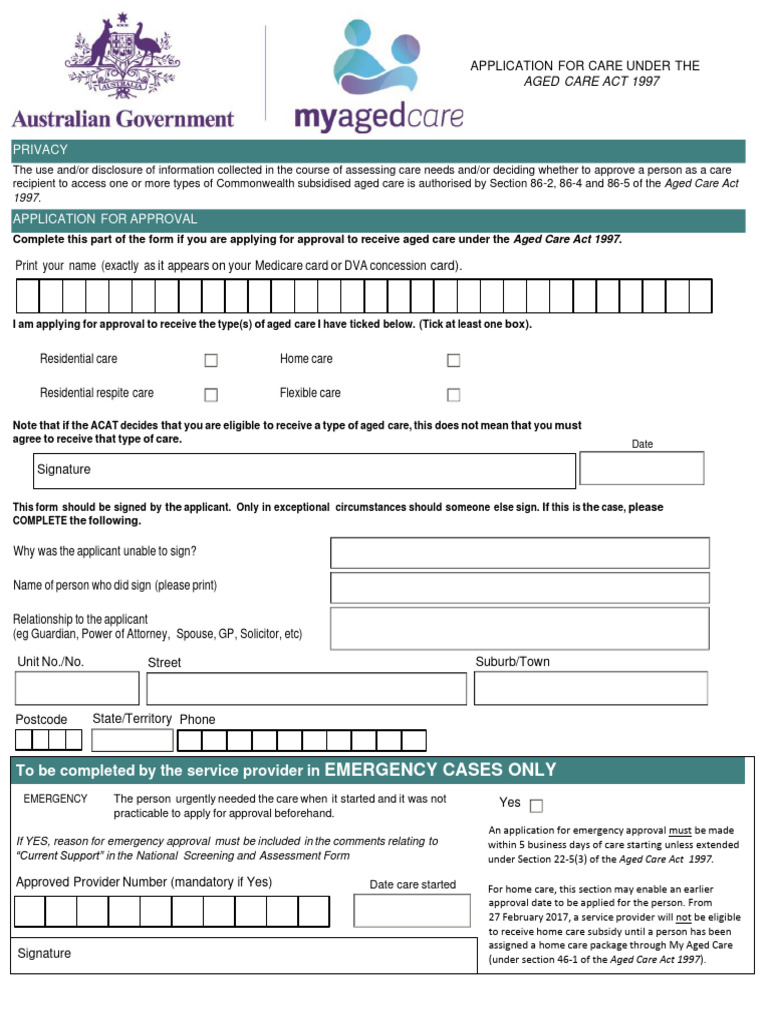 My Aged Care Application For Care Form | PDF
