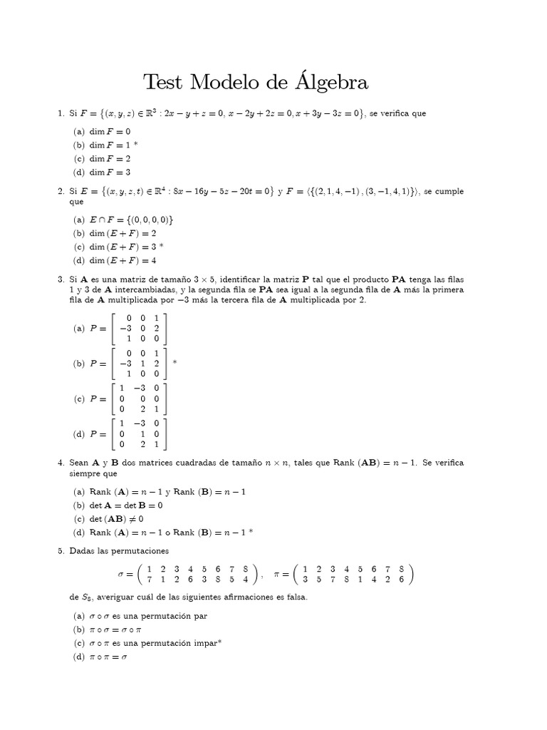 Soluciones Modelo Test | PDF | Análisis matemático | Álgebra abstracta