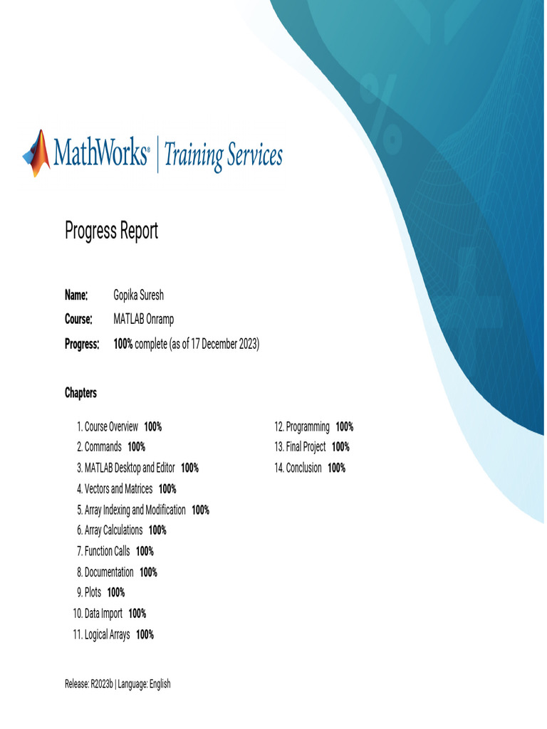 Matlab progress certificate pdf
