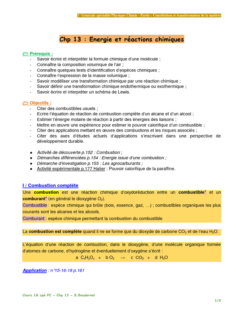Énergie et Combustion en Chimie | PDF | La combustion | Combustible