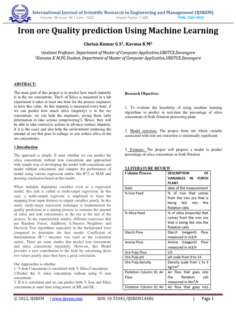 Iron Ore Quality Prediction Using ML | PDF | Science & Mathematics ...