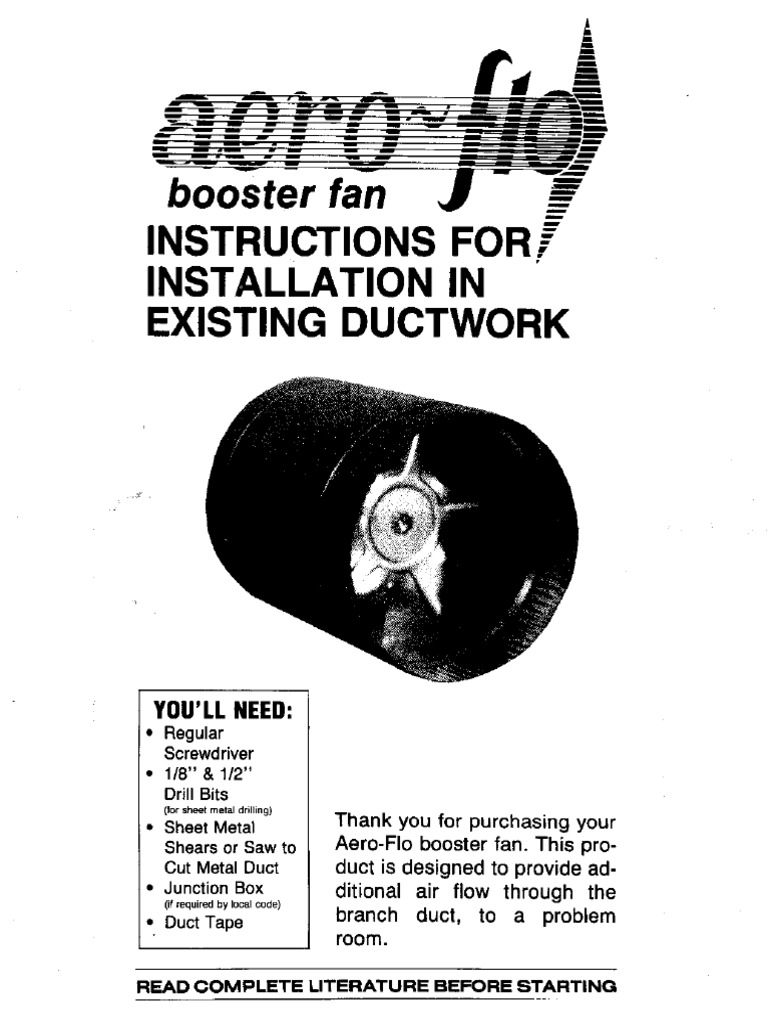 Booster Fan Installation Instructions PDF