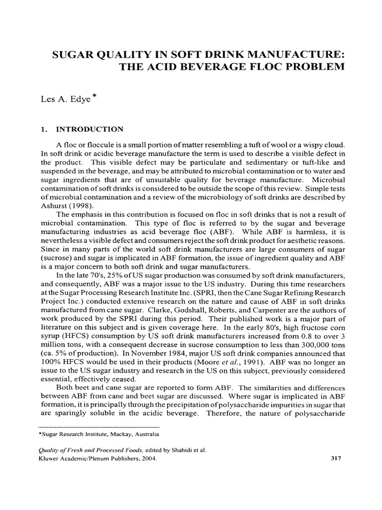 Sugar Quality in Soft Drink Manufacture The Acid Beverage Floc Problem
