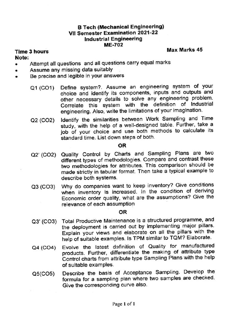 7th Semester Question Paper (Batch 2022) | PDF