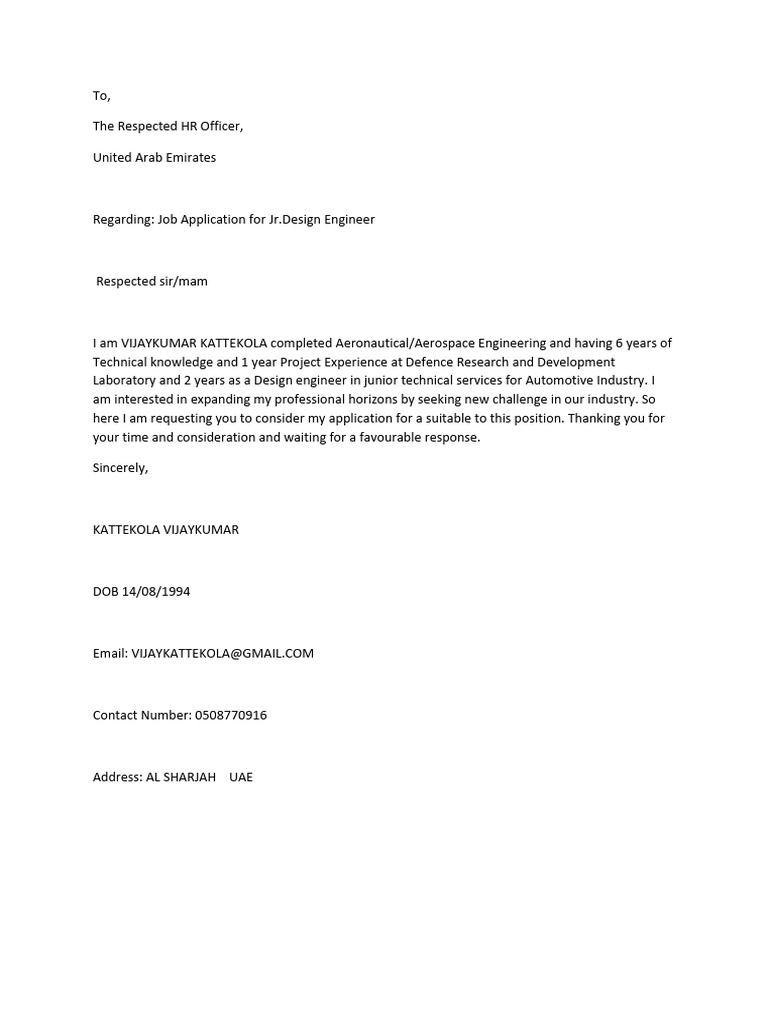 Job Application: Jr. Design Engineer | PDF