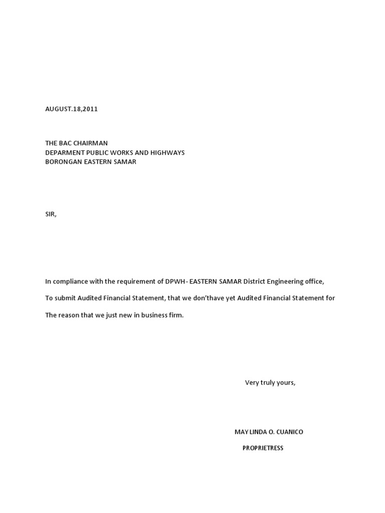 DPWH Compliance Letter for Financial Statement | PDF