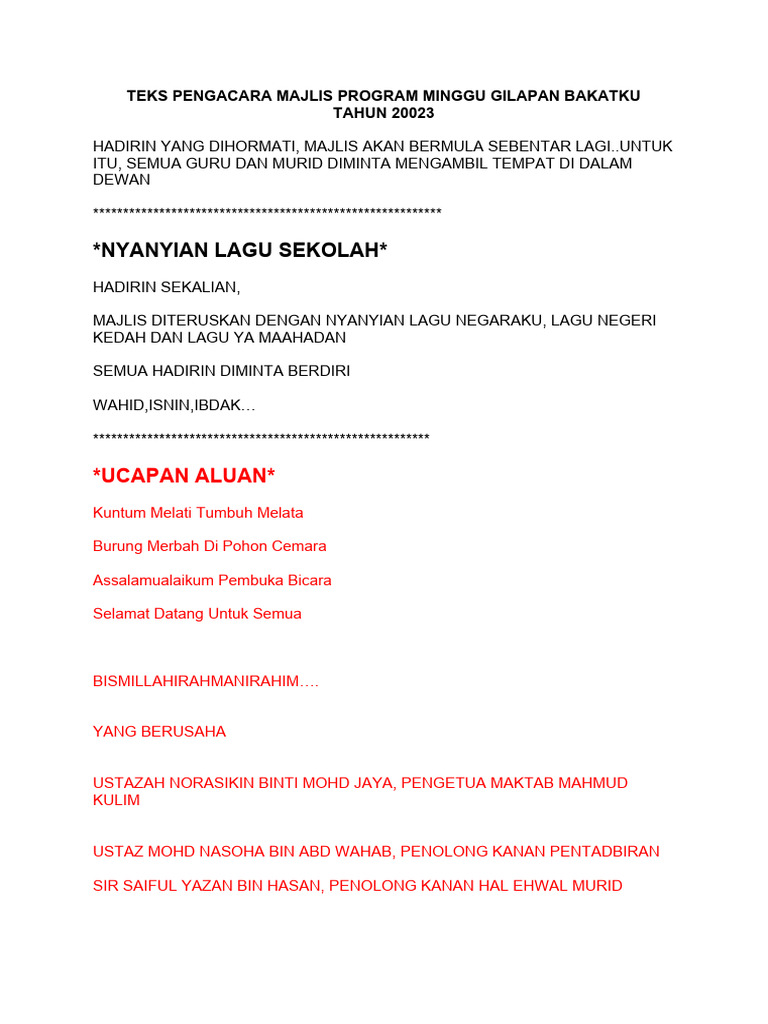 Teks MC Program Gilapan Bakatku | PDF