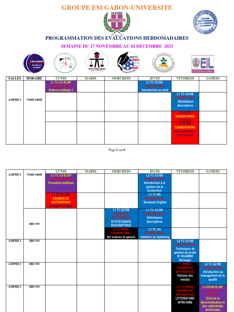 Planning Examen Emgu Du 27 Nov Au 02 Dec 2023 | PDF