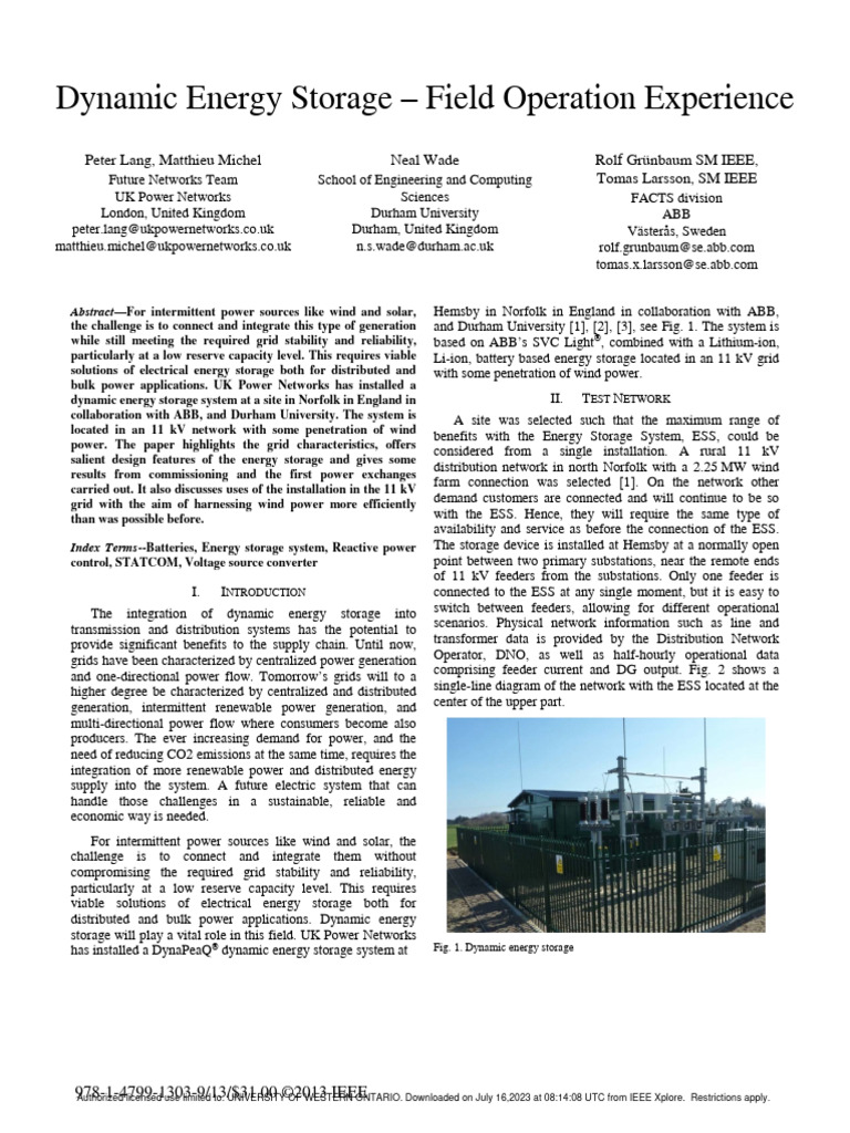 United Kingdom - Dynamic - Energy - Storage - Field - Operation ...