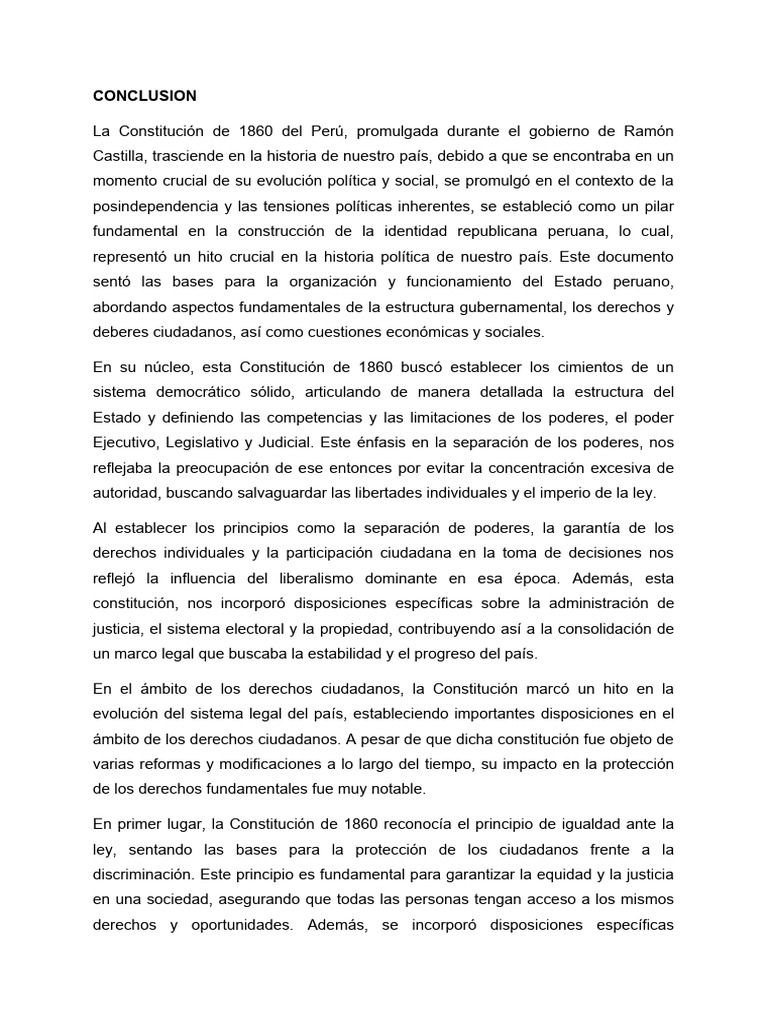 CONCLUSION de La CONSTITUCION DE 1860 | PDF | Constitución | Perú