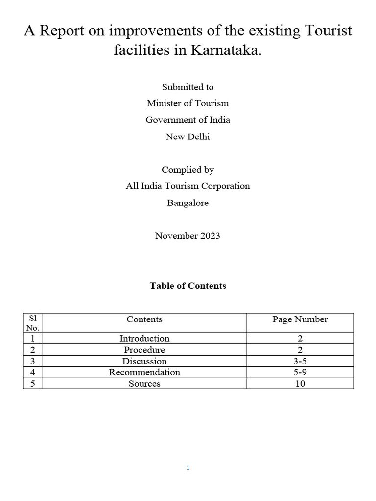 Report Writing - Tourism of Karnataka | PDF