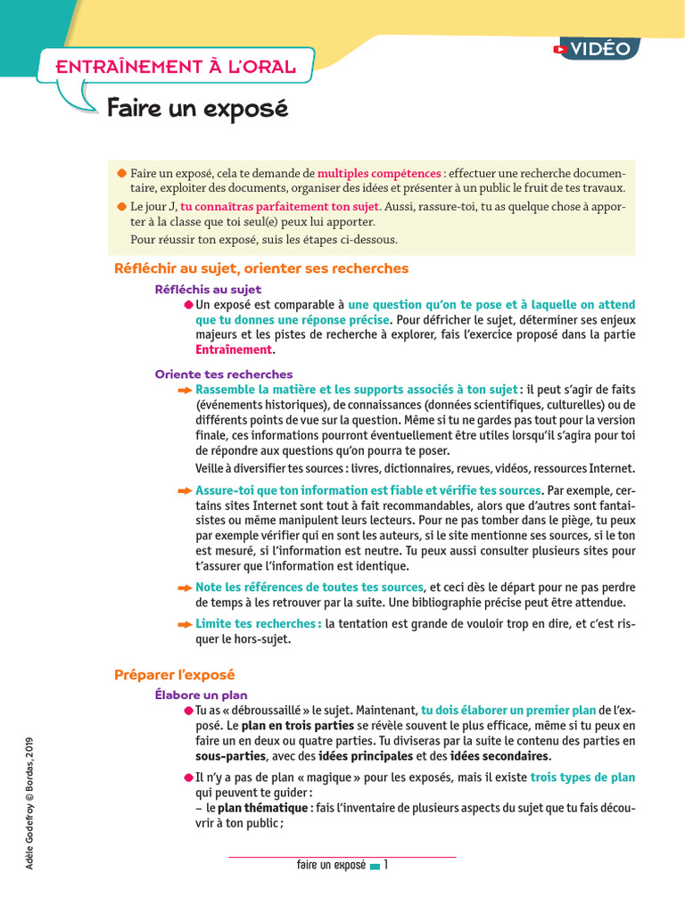 Guide pour réussir un exposé oral PDF Informations Réflexion — free download
