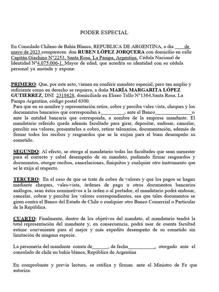 Poder Especial Bancario en Representacion | PDF
