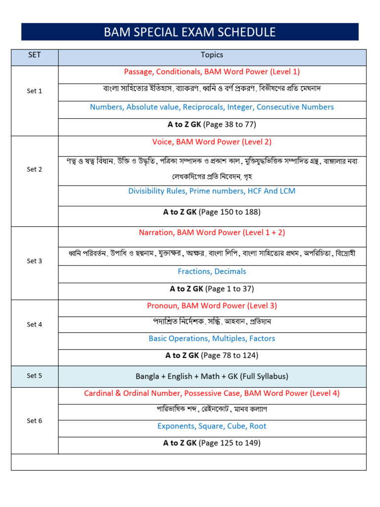 BAM Exam and Mock Test Schedule | PDF | English Language | Verb