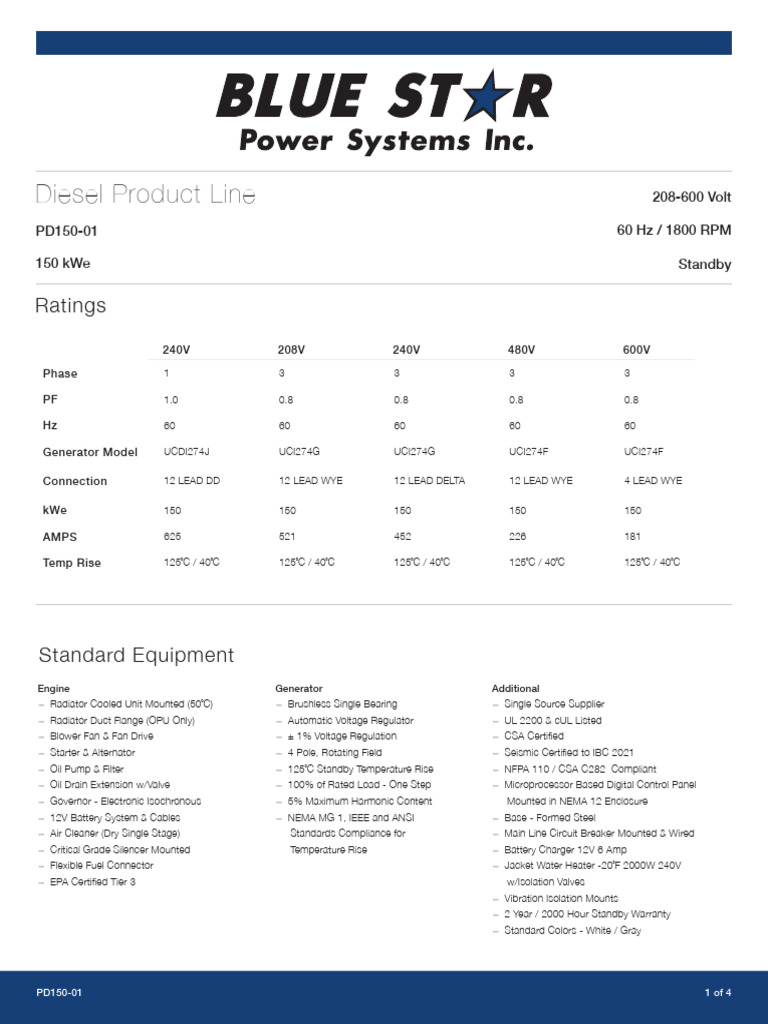 PD150 Diesel Generator Specifications | PDF | Technology & Engineering