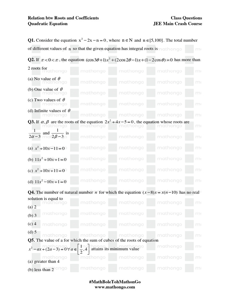 Roots and Coefficients in Quadratics | PDF | Equations | Quadratic Equation