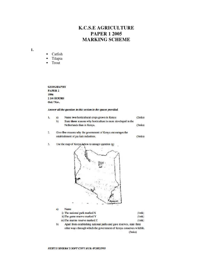 KCSE Agriculture Paper 1 Marking Scheme | PDF | Soil | Agriculture