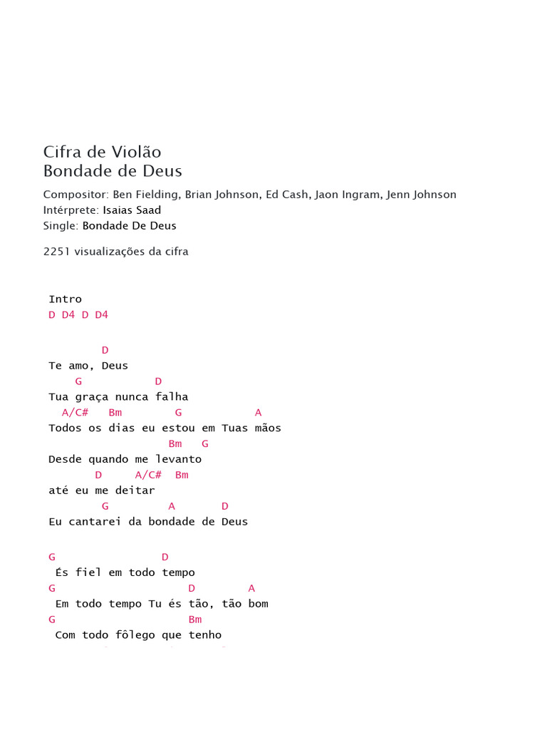 Cifra De Bondade De Deus Isaias Saad Pdf