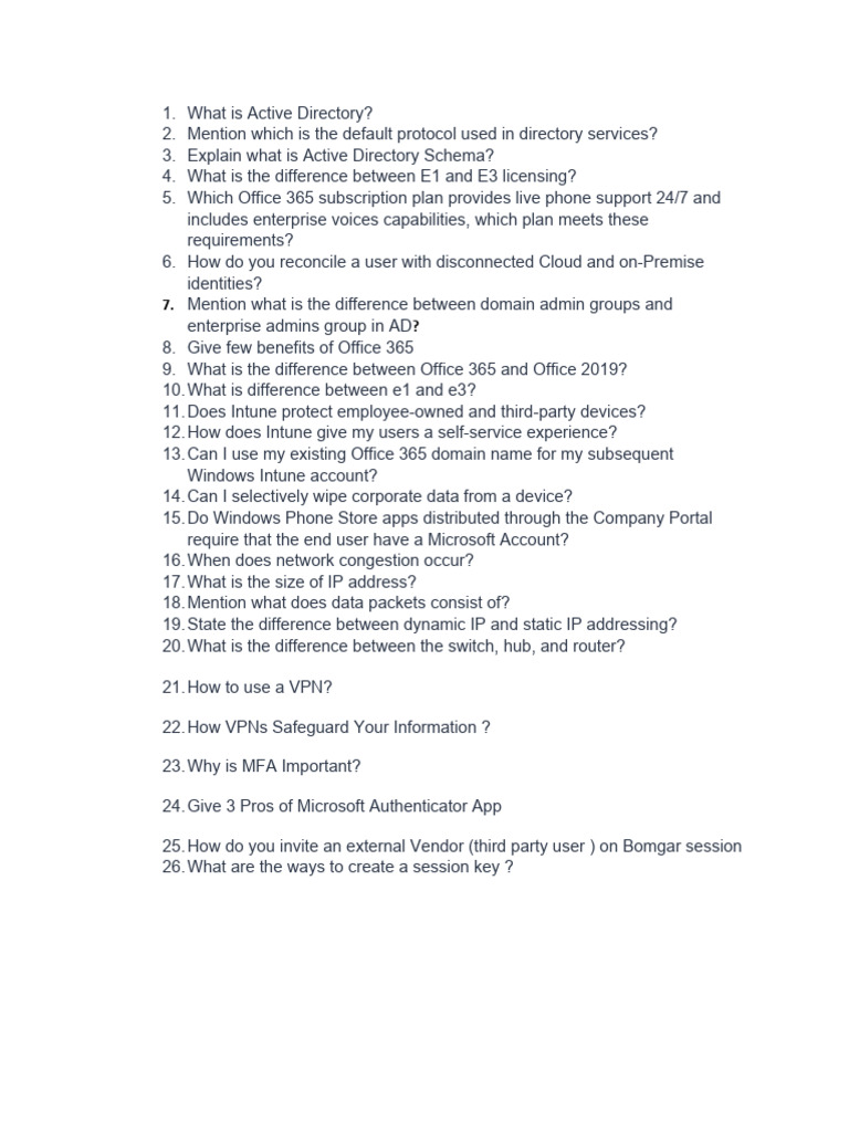 Active Directory, Office 365 & Networking FAQ | PDF