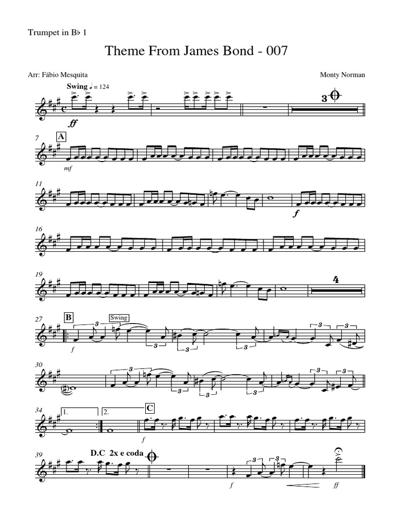 Theme From James Bond 007 Trumpet In Bb 1 Pdf