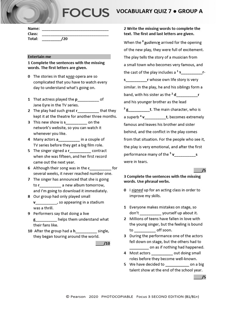 Focus 3 Unit 7 Vocabulary Quiz | PDF