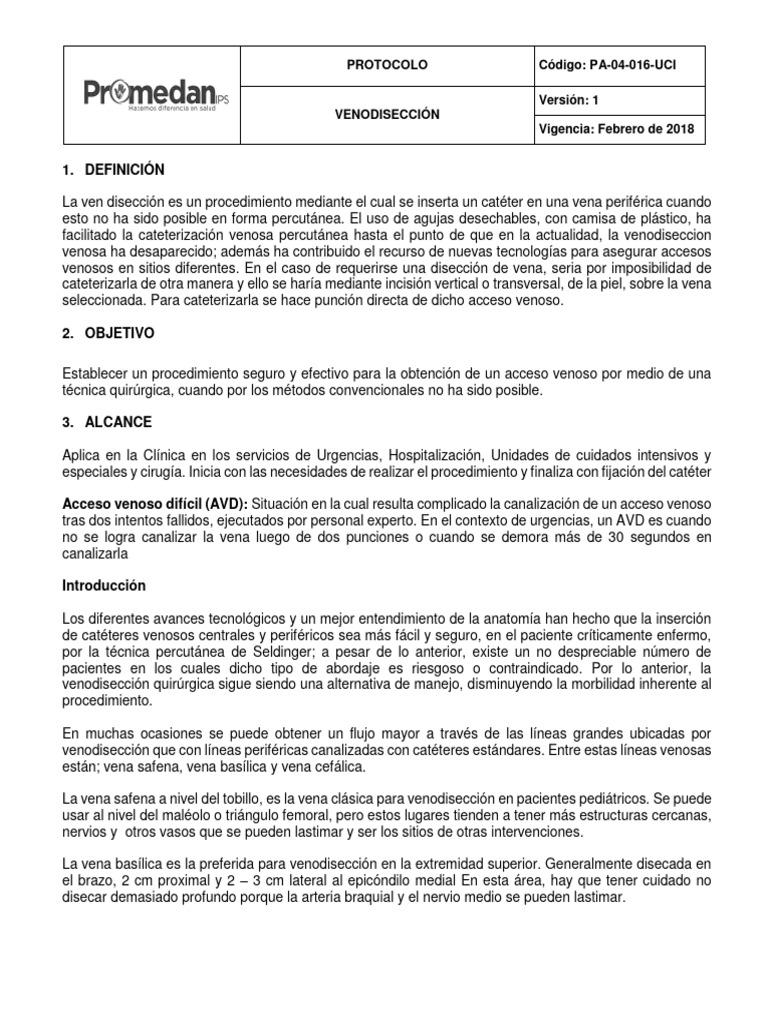 Pa 04 016 uci venodiseccion pdf terapia intravenosa enfermedades