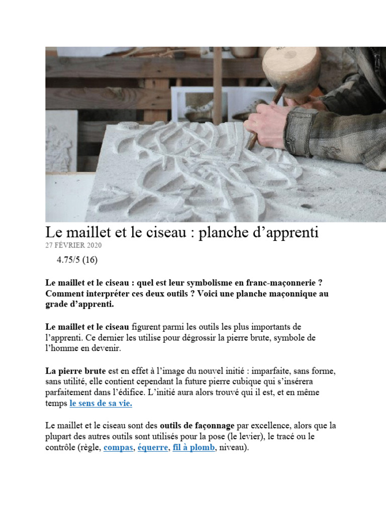 Symbolisme du maillet et ciseau en maçonnerie | PDF