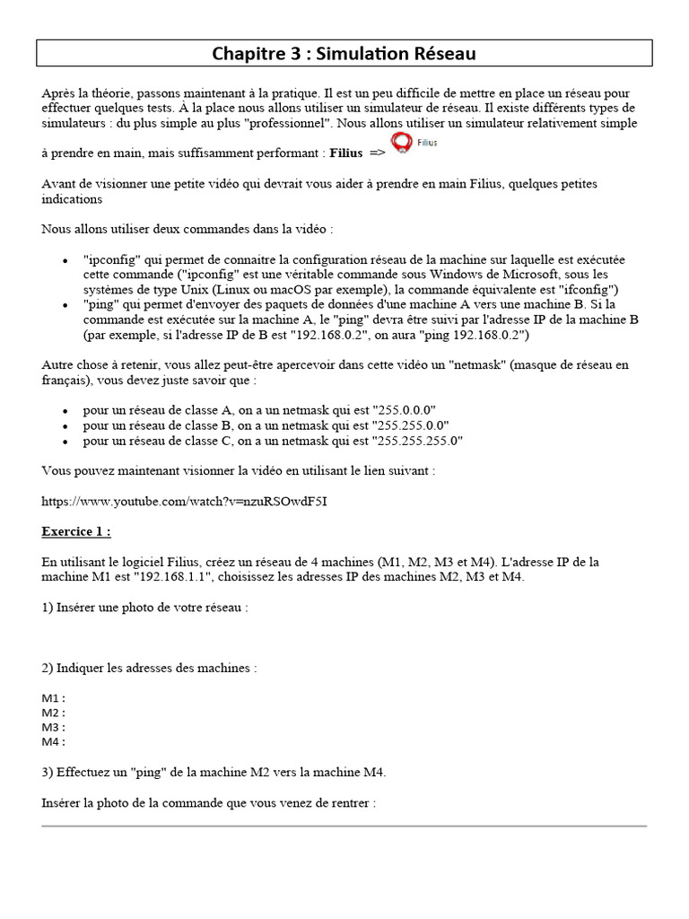 Utilisation de Filius pour Simuler un Réseau | PDF | Adresse IP ...