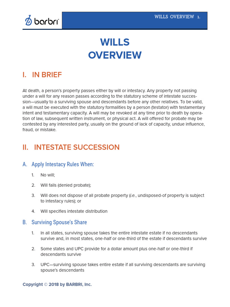 Wills Overview Pdf Will And Testament Intestacy