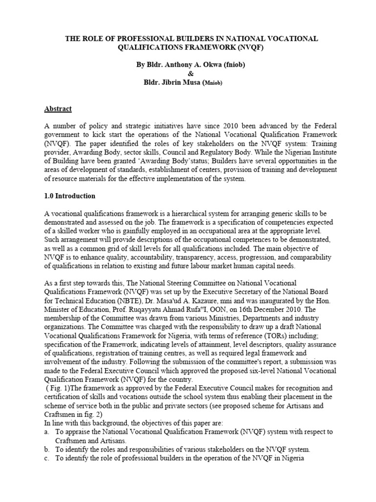 The Role Of The Professional Builders In National Vocational