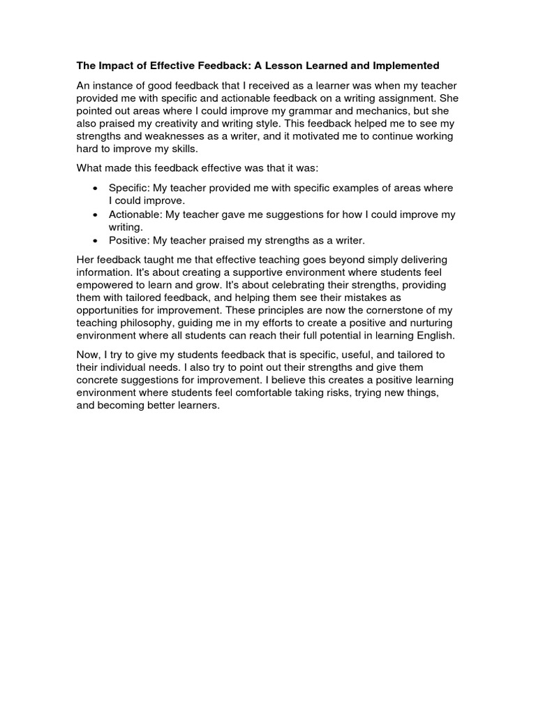 Effective Feedback in Teaching Strategies | PDF