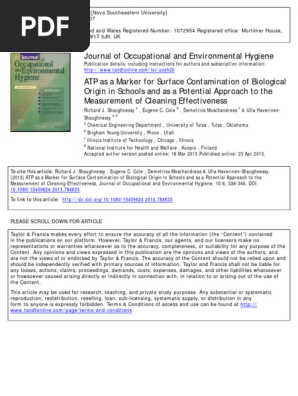 ATP AS A MARKER FOR SURFACE CONTAMINATION OF BIOLOGICAL ORIGIN IN SCHOOLS AND AS A POTENTIAL APPROACH TO THE  MEASUREMENT OF CLEANING EFFECTIVENESS