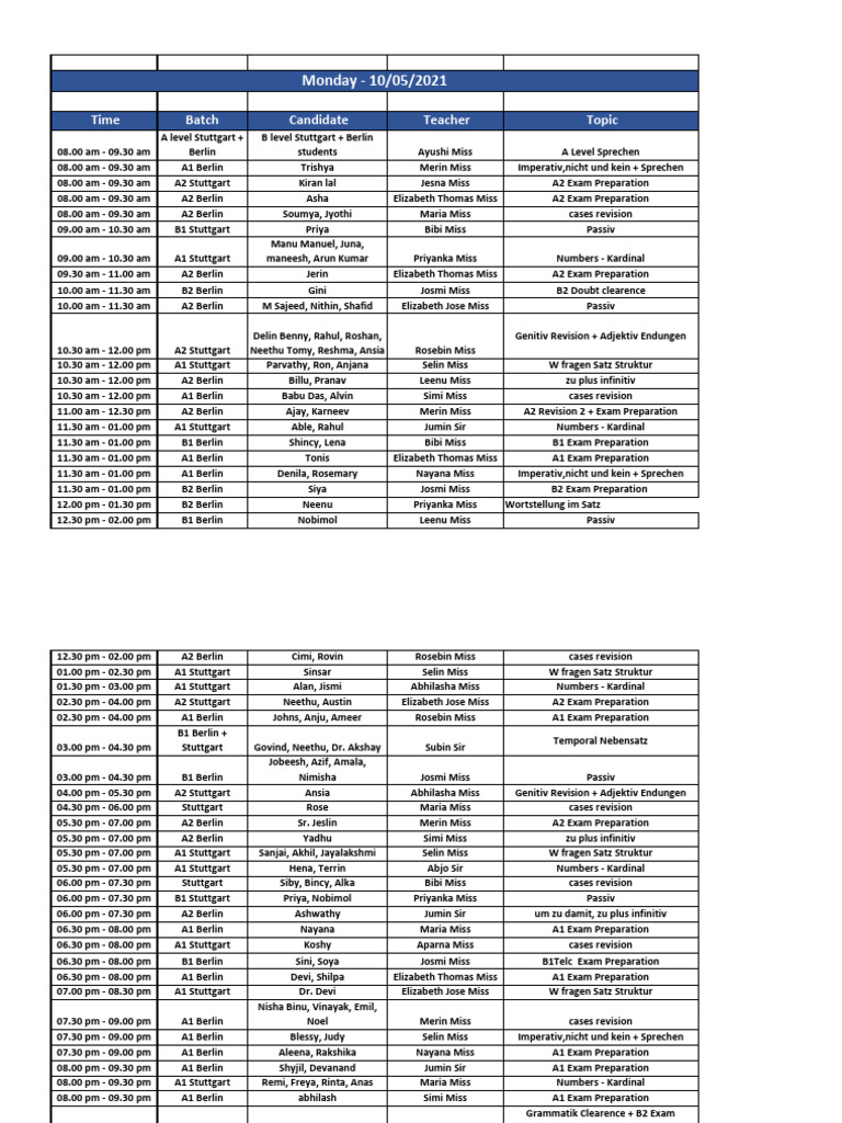 Monday - 10/05/2021: Time Batch Candidate Teacher Topic | PDF
